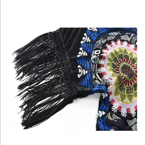 BoHo chiffon black and multicolored kimomo top - Picture 5 of 5